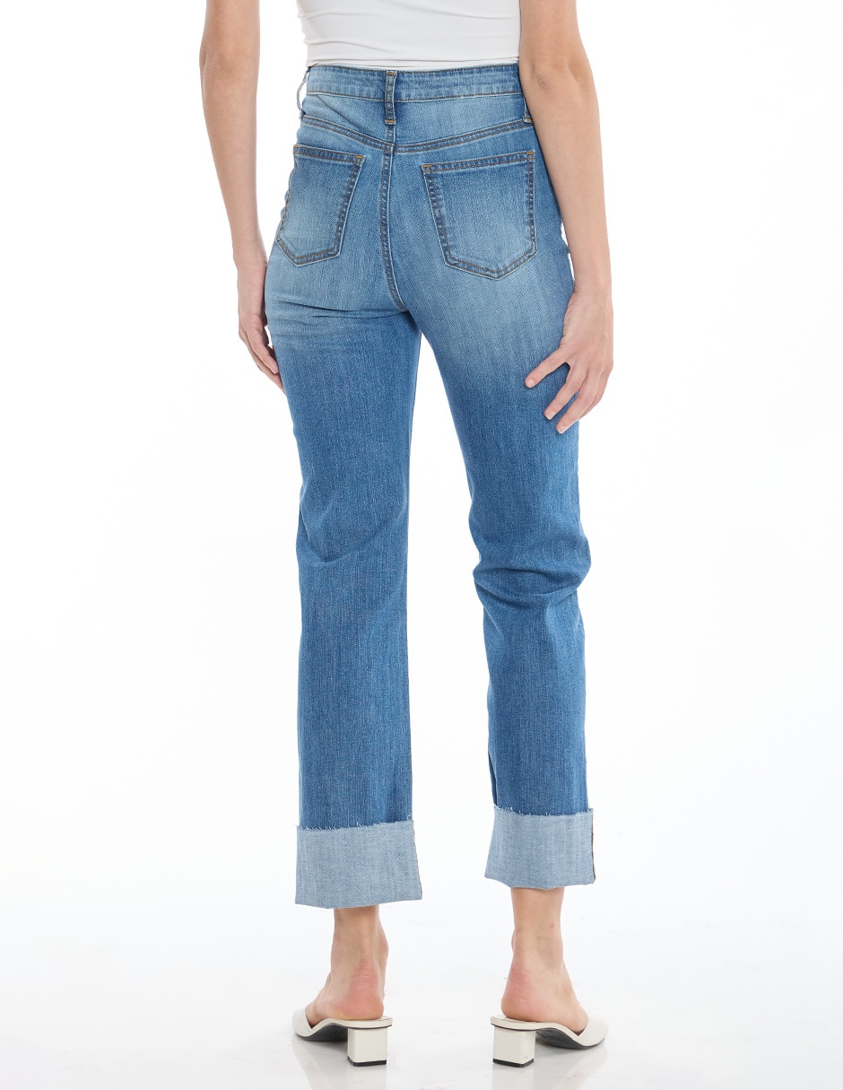 Jeans straight Denim corte cintura para mujer 4