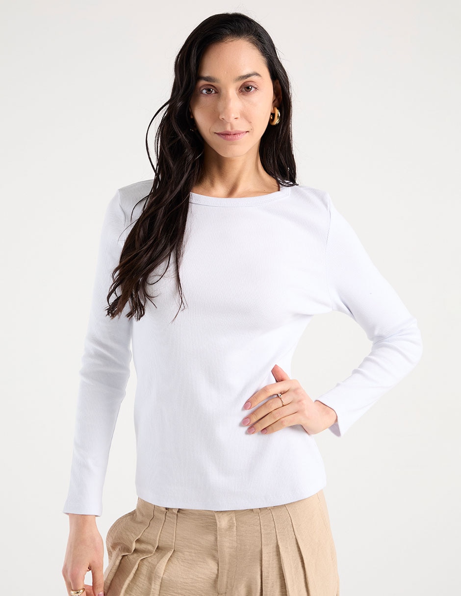 Playera manga larga cuello redondo para mujer
