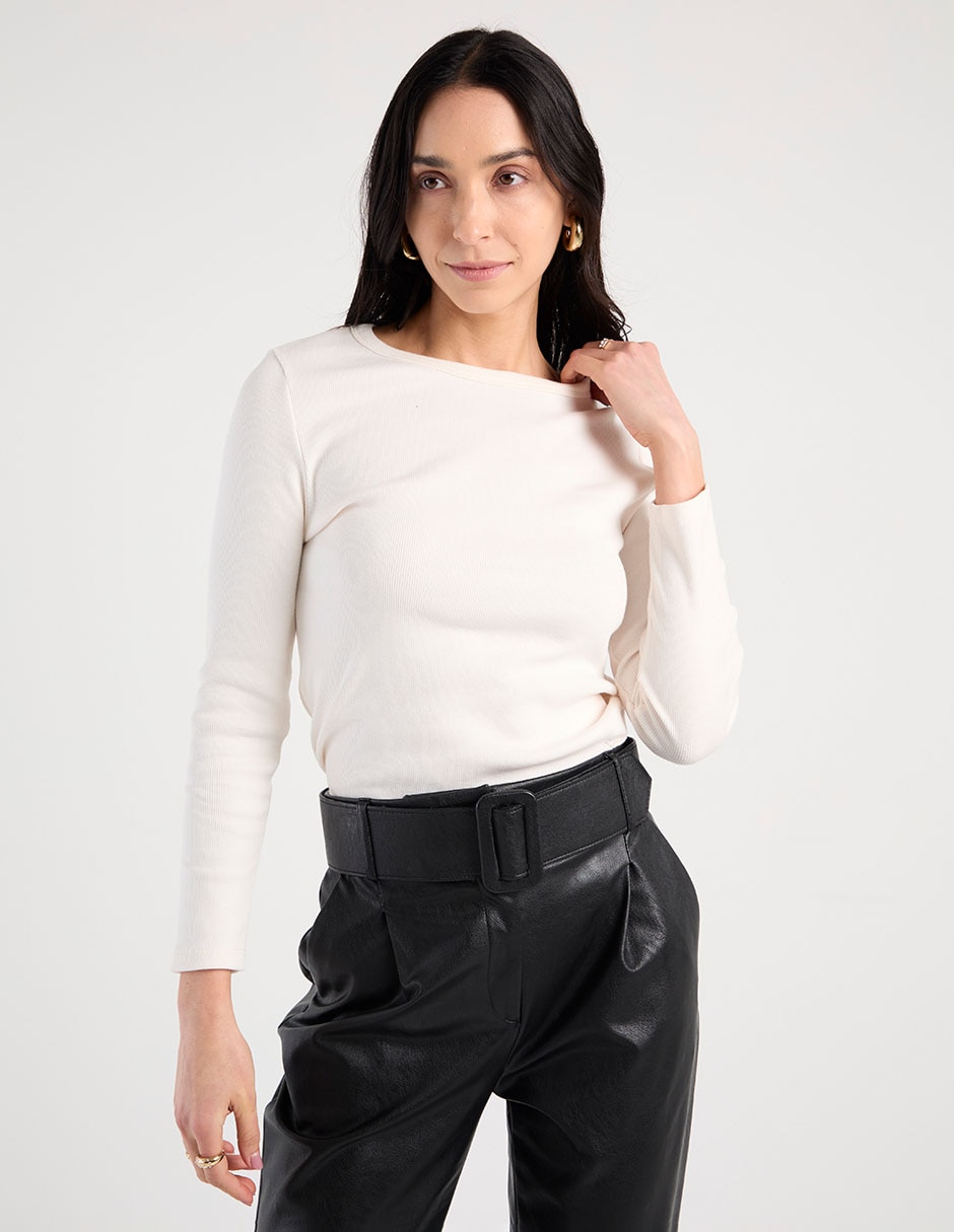 Playera manga larga cuello redondo para mujer