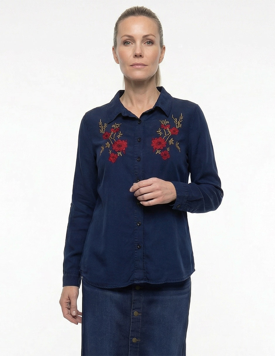 Blusa camisera manga larga para mujer
