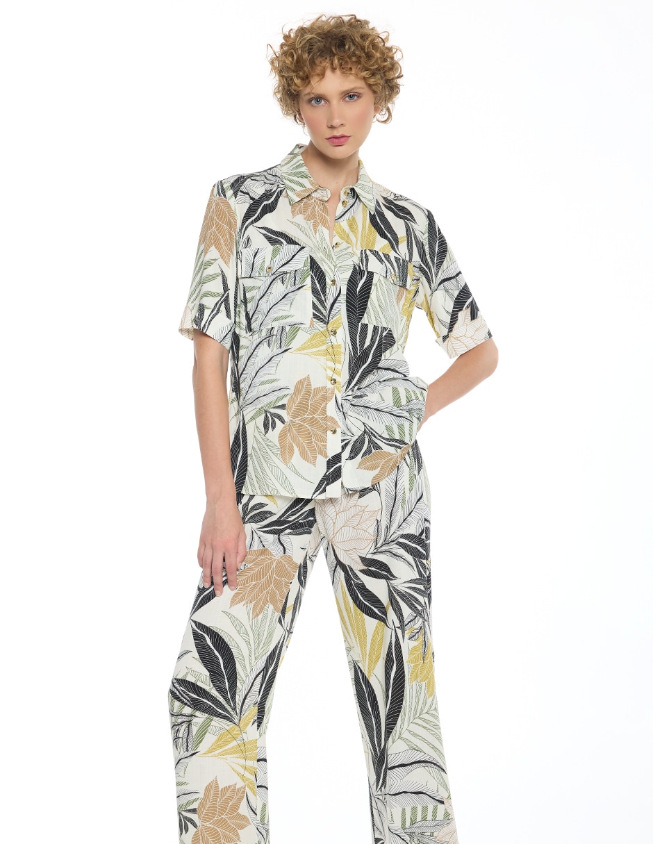 Blusa camisera manga corta para mujer