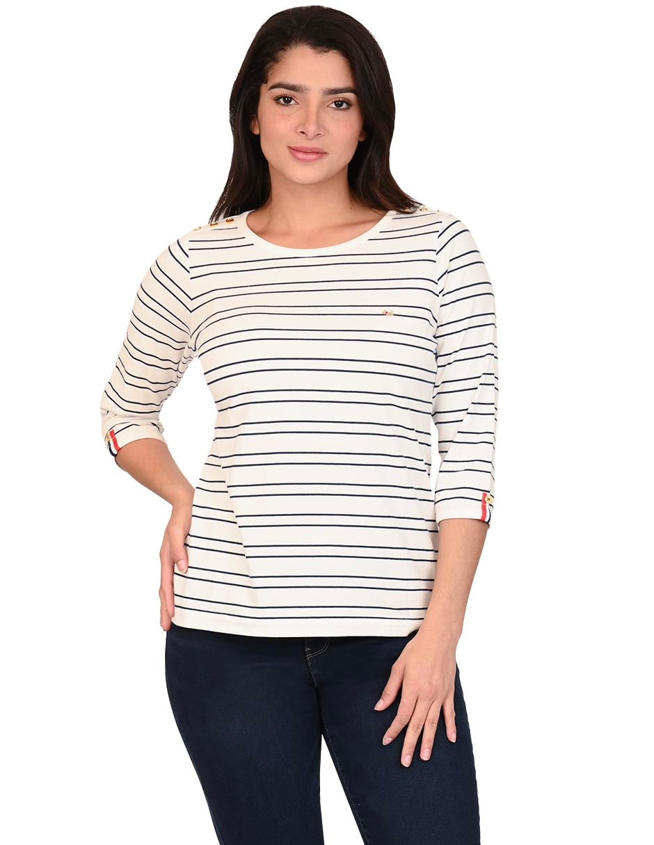 Playera manga 3/4 cuello redondo para mujer