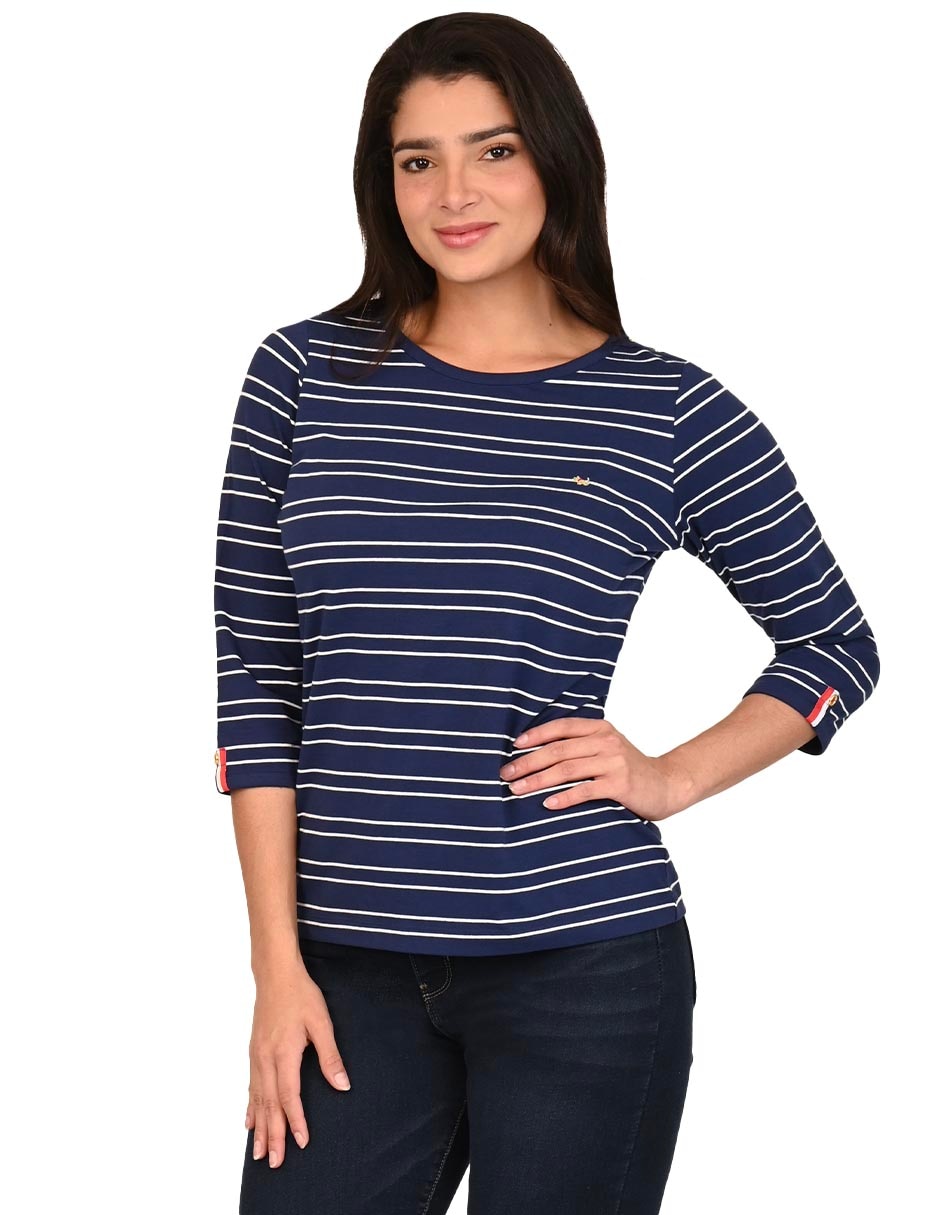 Playera manga 3/4 cuello redondo para mujer