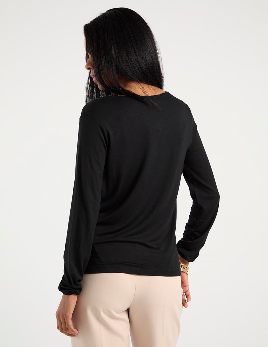 Playera manga larga cuello V para mujer 2