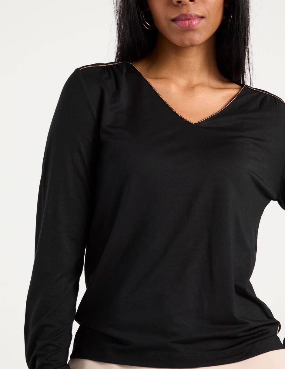 Playera manga larga cuello V para mujer 4