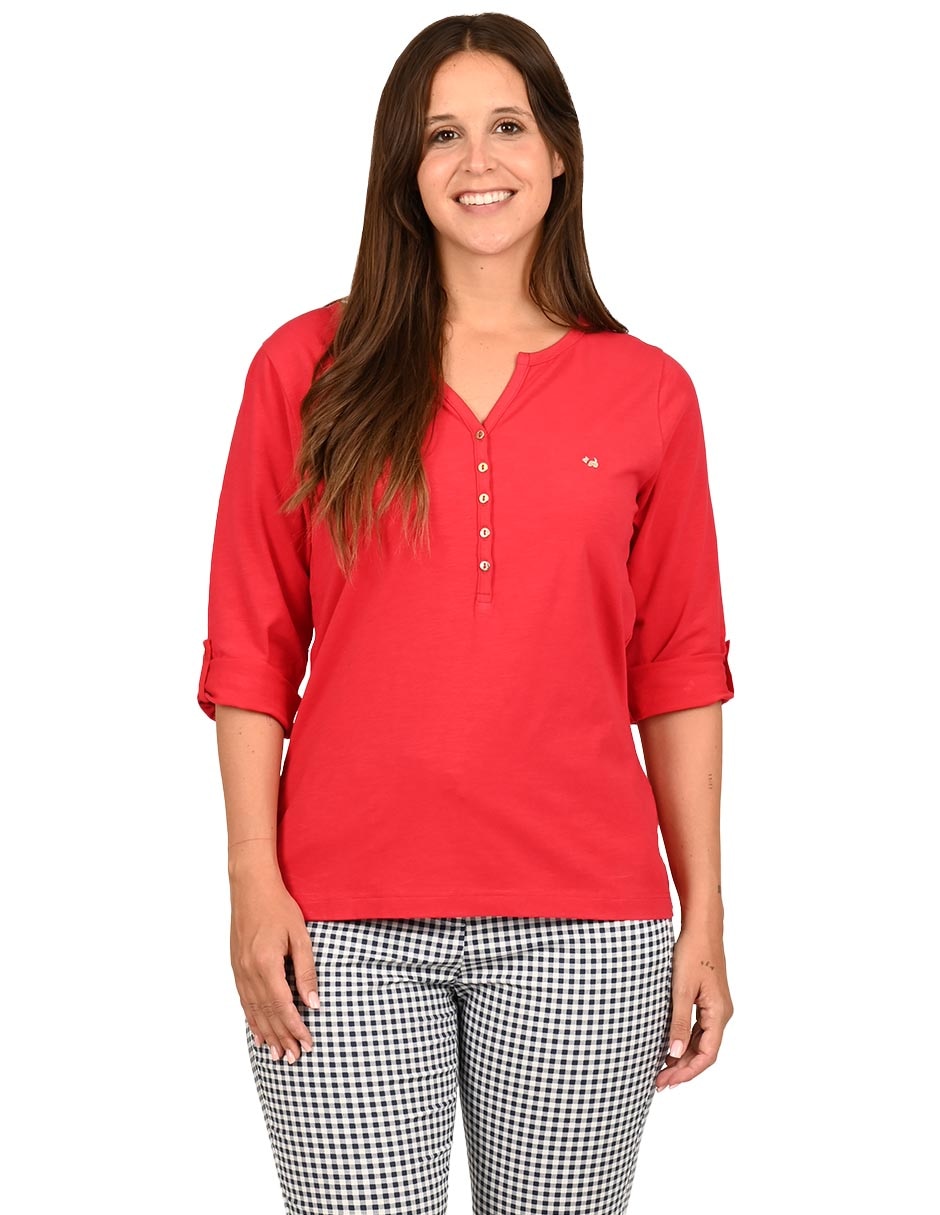 Playera manga 3/4 cuello redondo para mujer