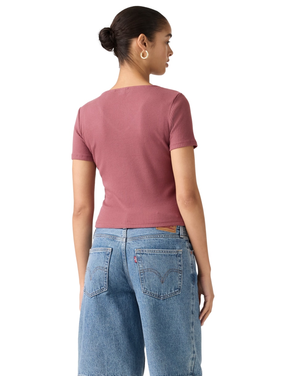 Playera manga corta cuello V para mujer 2