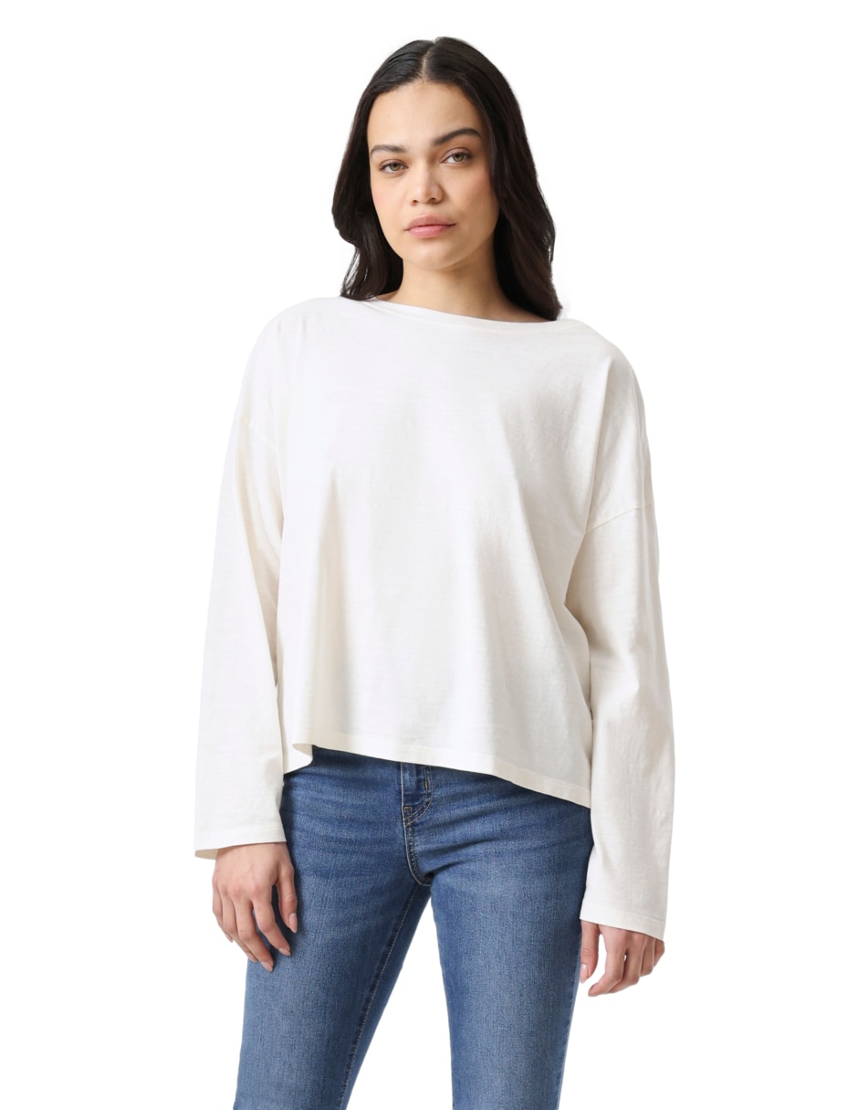 Playera manga larga cuello redondo para mujer