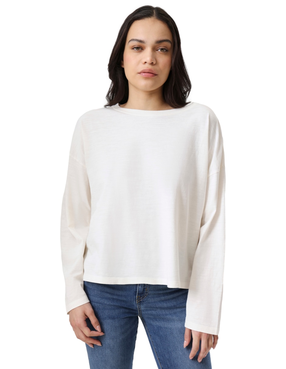 Playera manga larga cuello redondo para mujer 5
