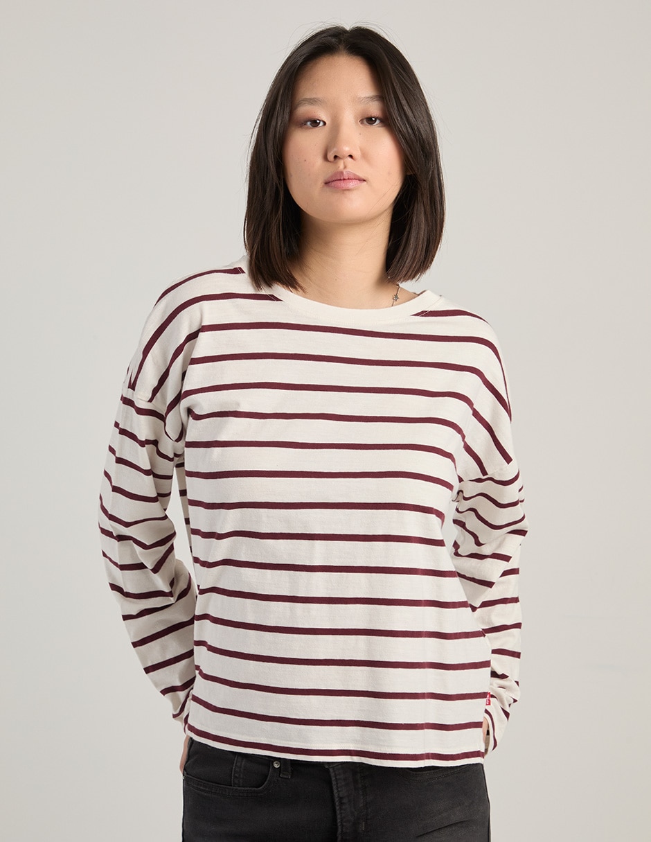 Playera manga larga cuello redondo para mujer