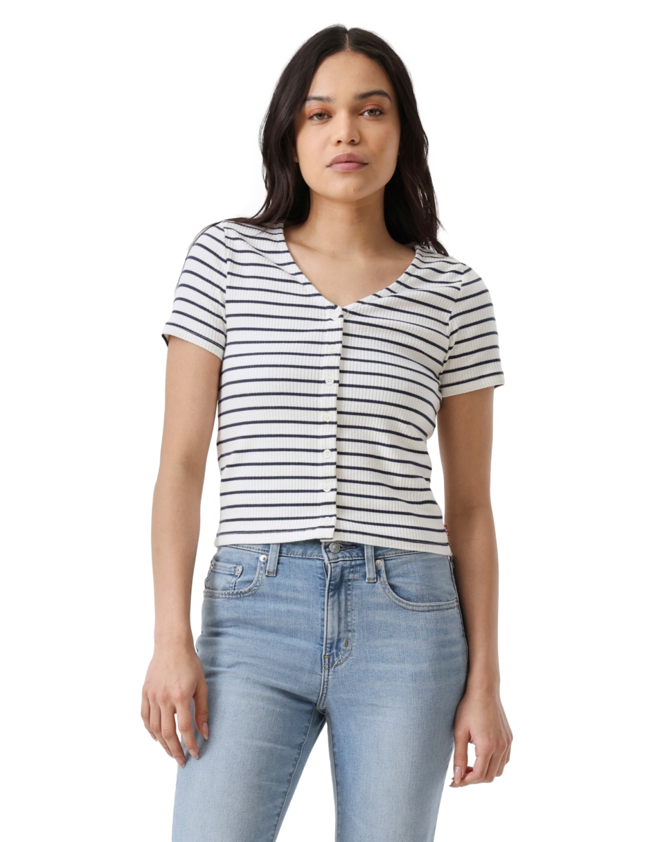 Playera manga corta cuello V para mujer