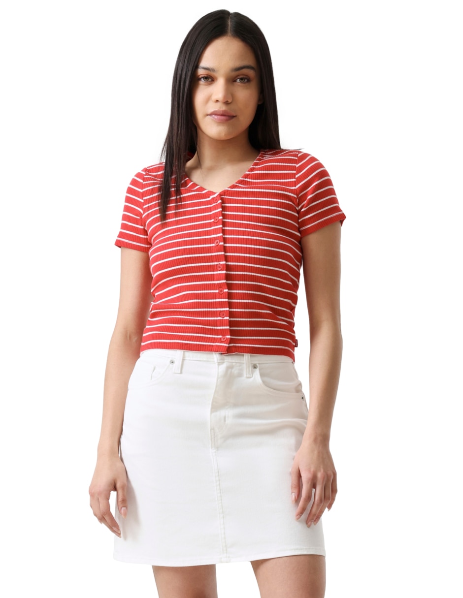 Playera manga corta cuello V para mujer