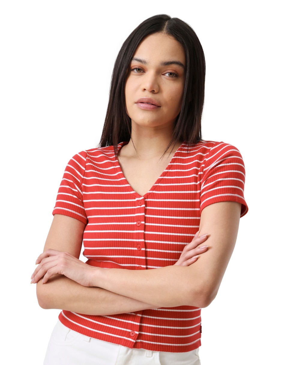Playera manga corta cuello V para mujer 4