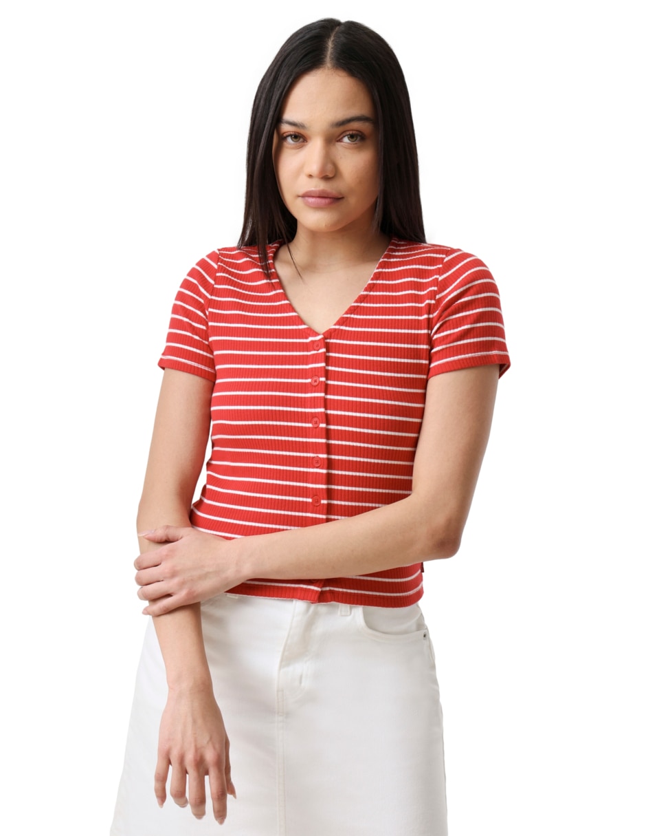 Playera manga corta cuello V para mujer 6