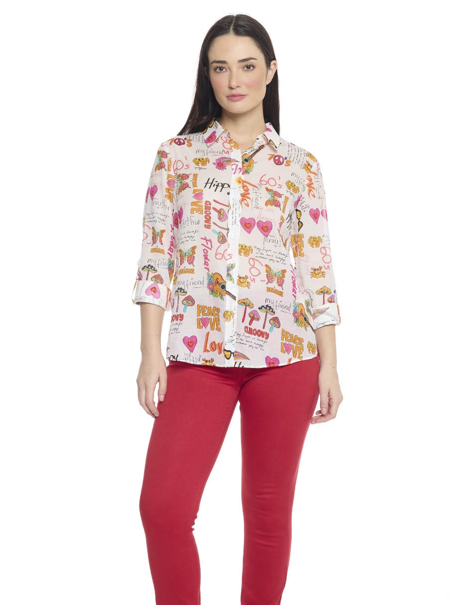 Blusa camisera manga larga para mujer