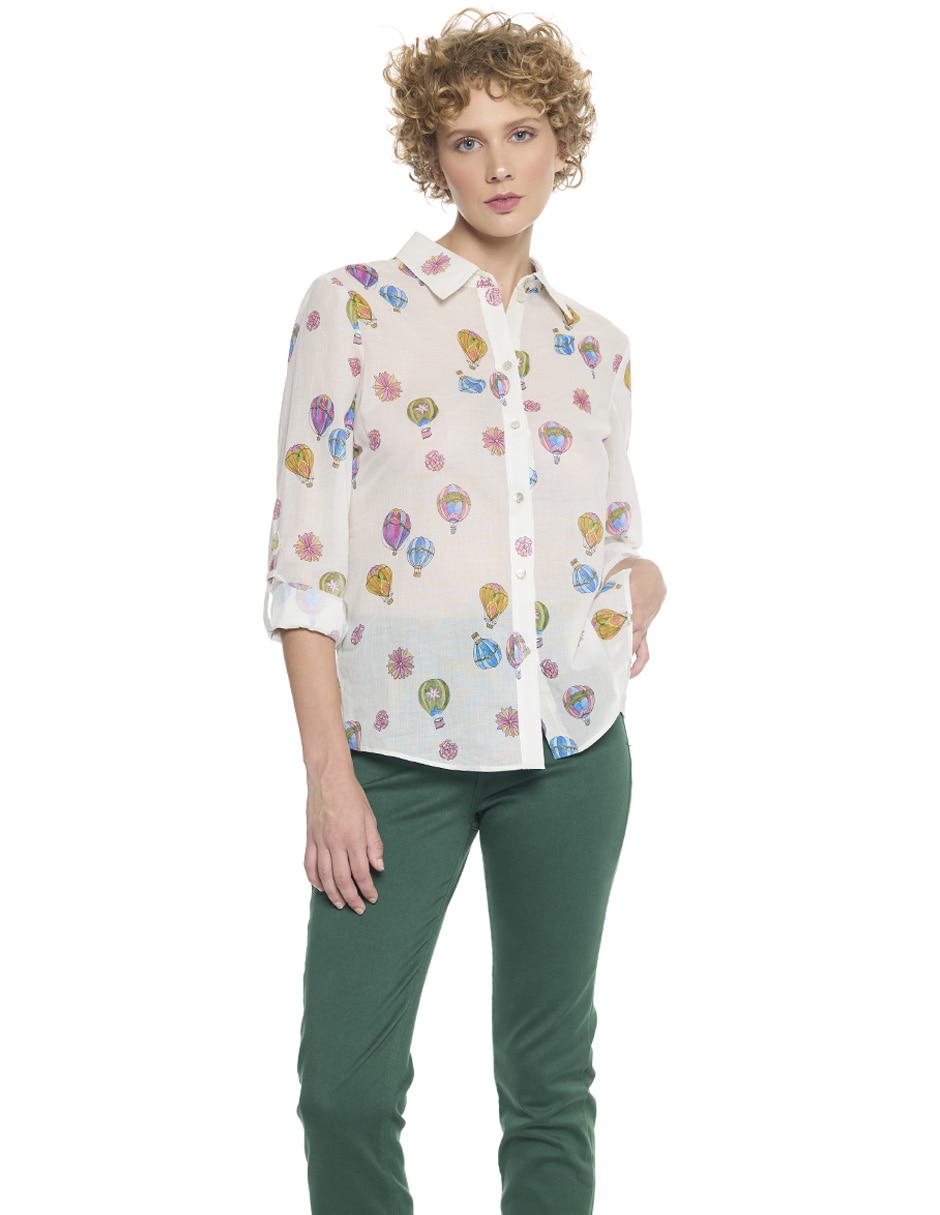 Blusa camisera manga larga para mujer