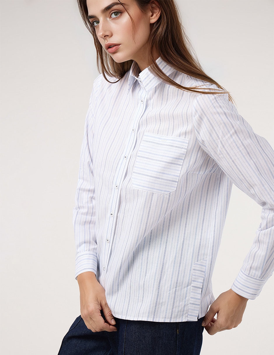 Blusa camisera manga larga para mujer