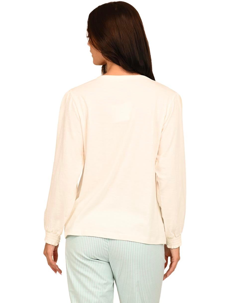 Playera manga larga cuello redondo para mujer 3