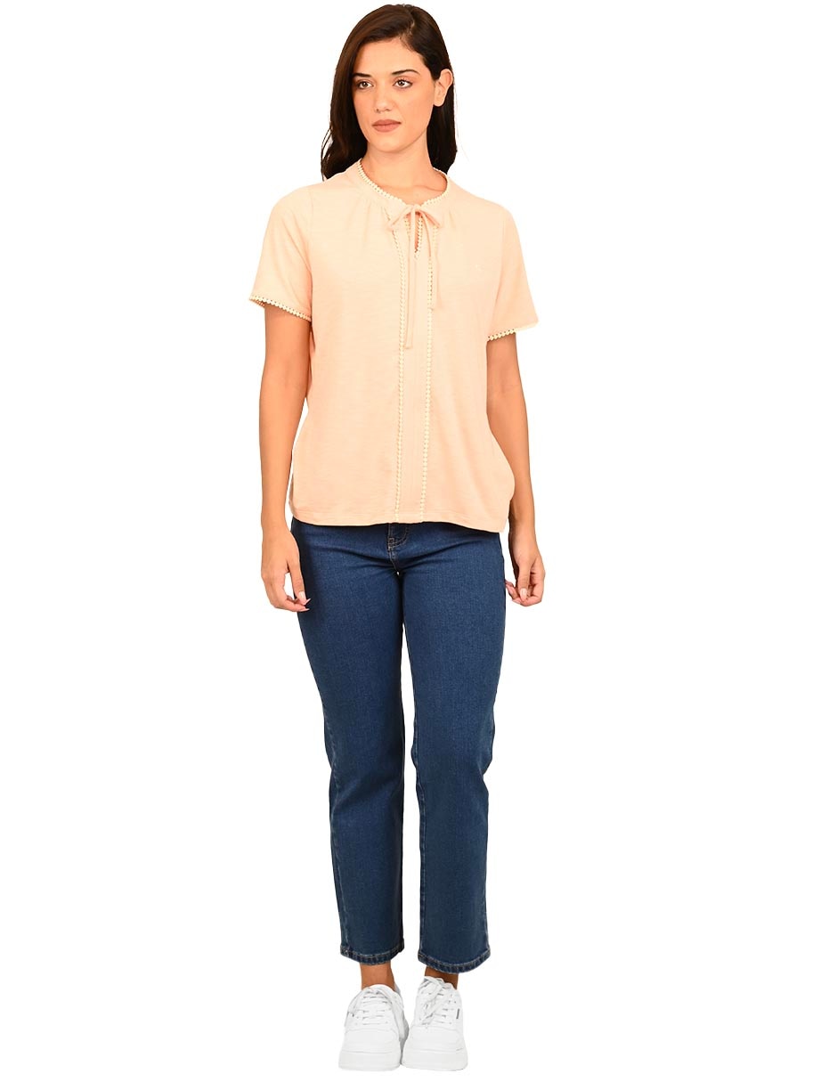 Playera manga corta cuello con amarre para mujer 2