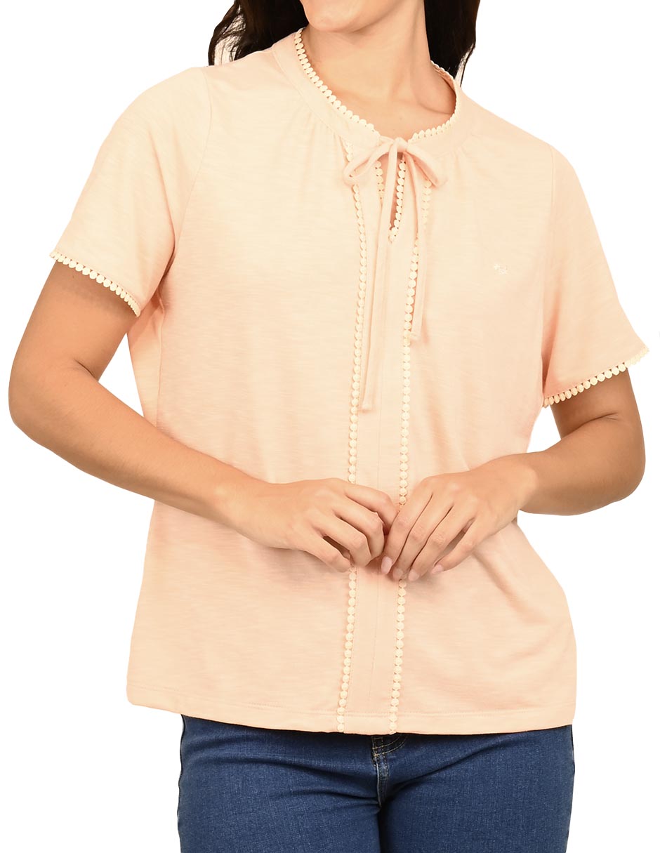 Playera manga corta cuello con amarre para mujer 3