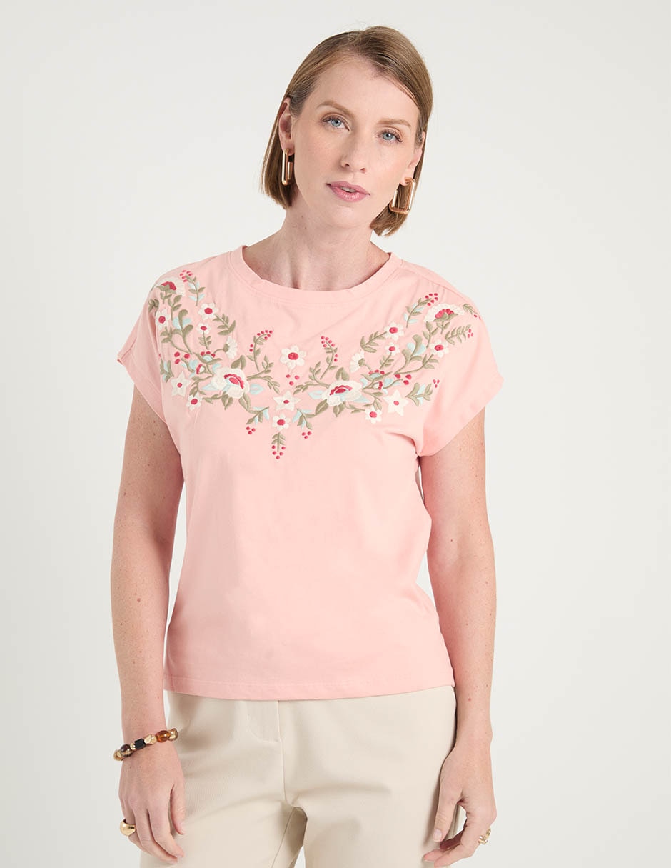 Playera manga corta cuello redondo para mujer
