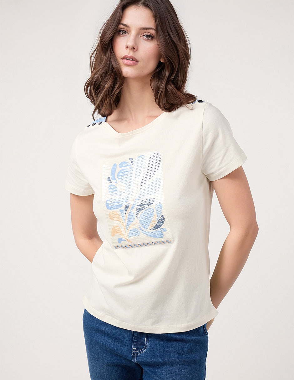 Playera manga corta cuello redondo para mujer
