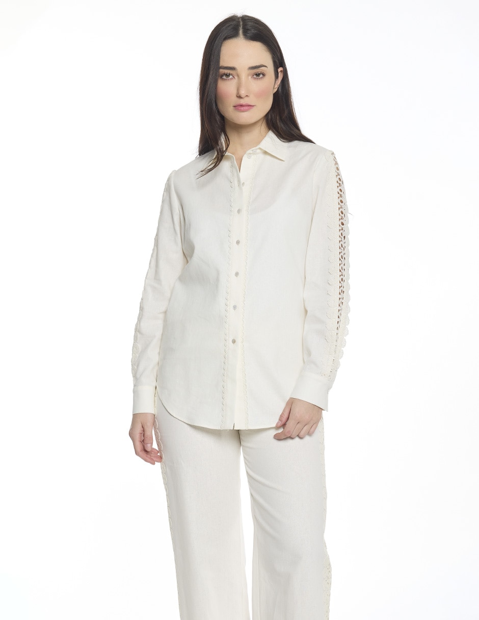 Blusa camisera Foley´s Hazel manga larga para mujer