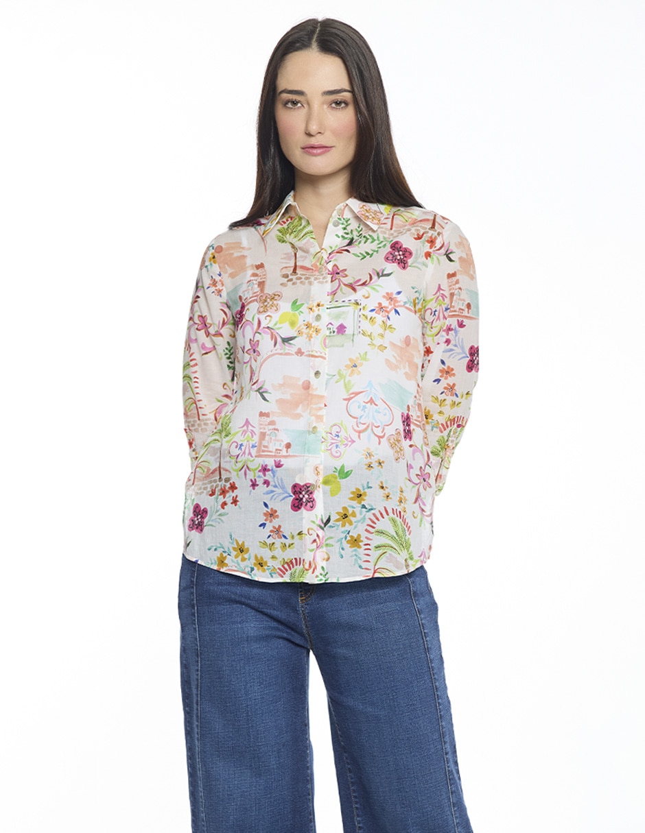 Blusa camisera Esenciales manga 3/4 para mujer