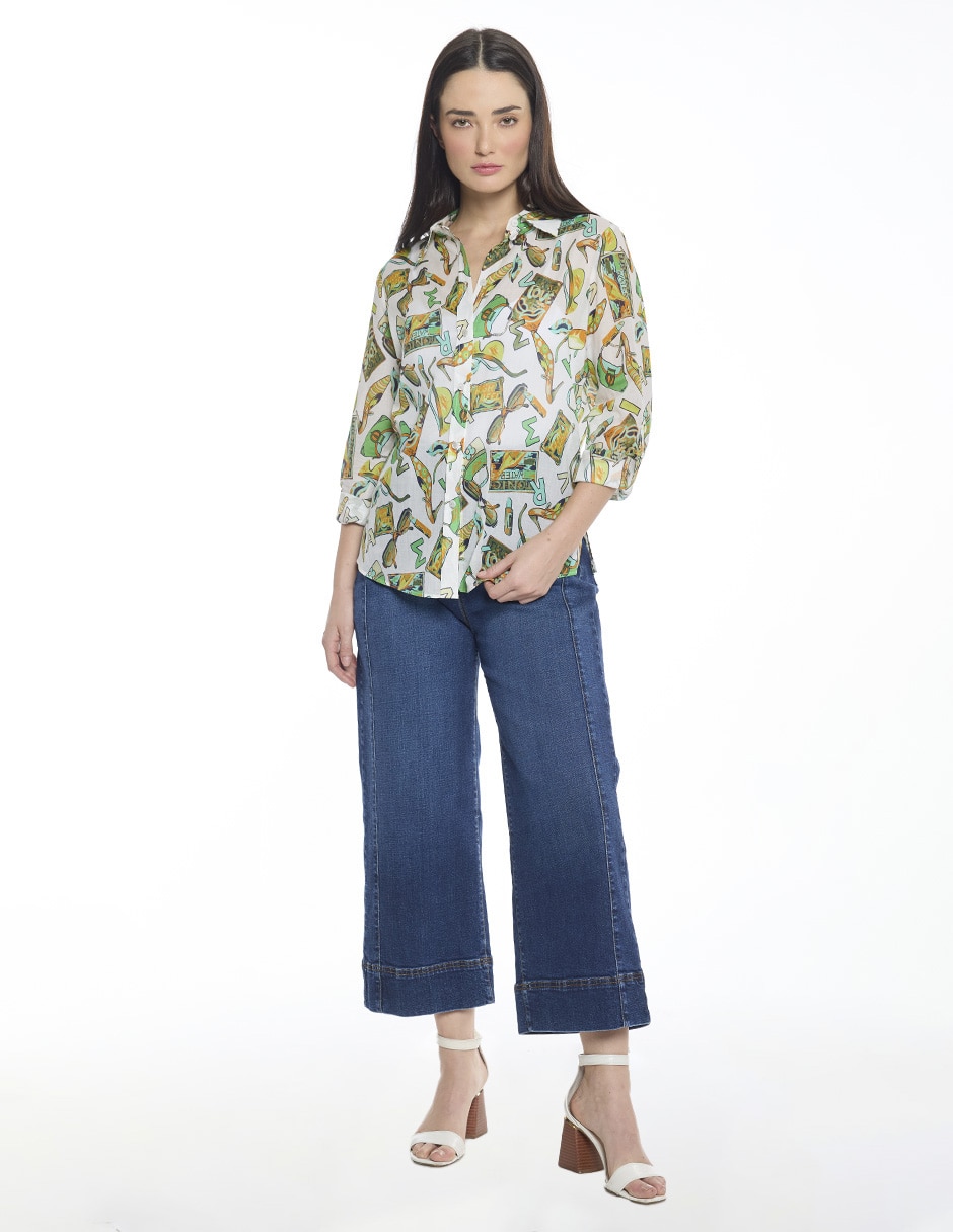 Blusa camisera Esenciales manga 3/4 para mujer 5