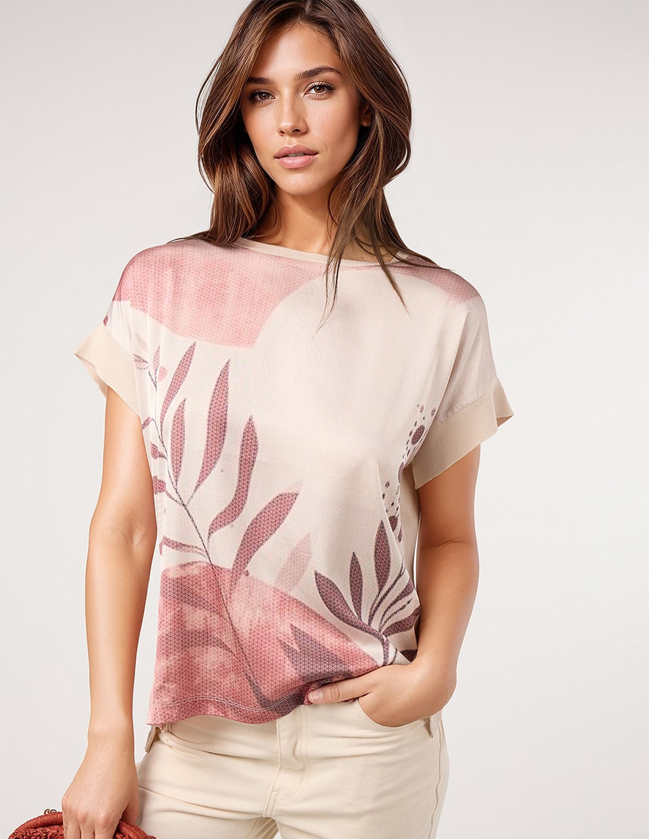 Playera manga corta cuello redondo para mujer