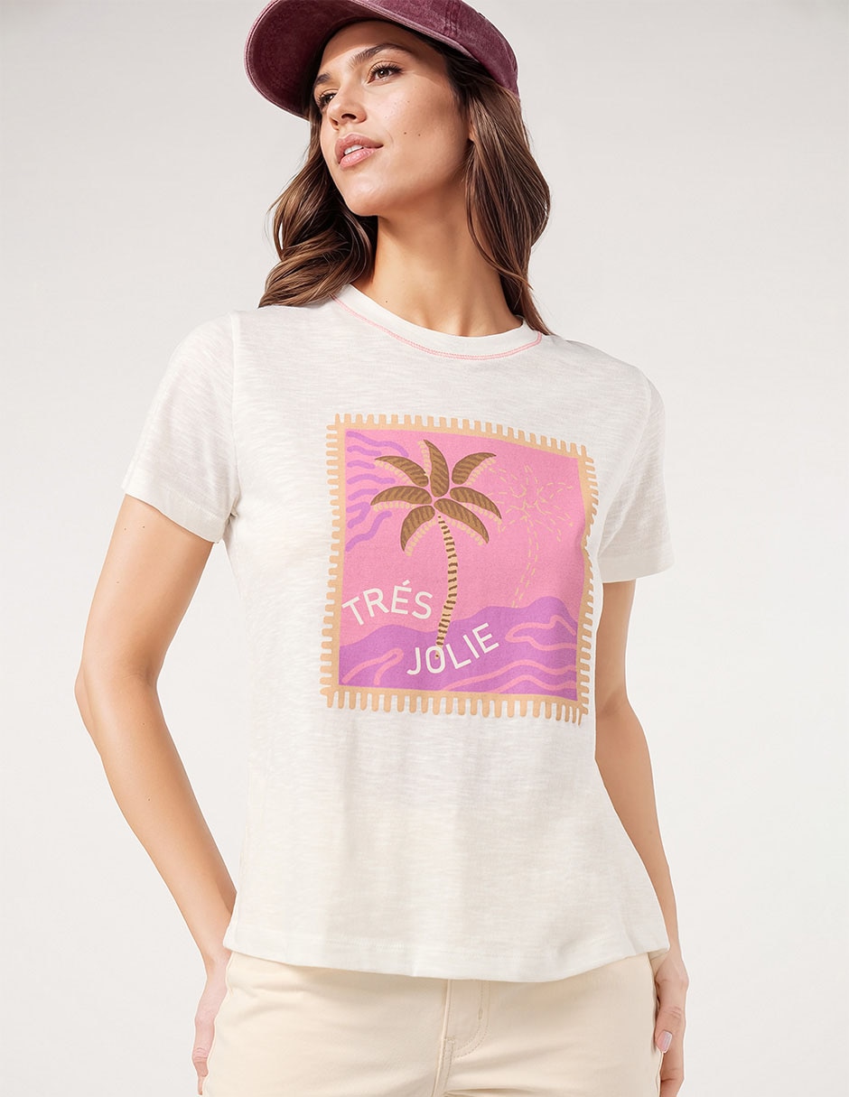 Playera manga corta cuello redondo para mujer