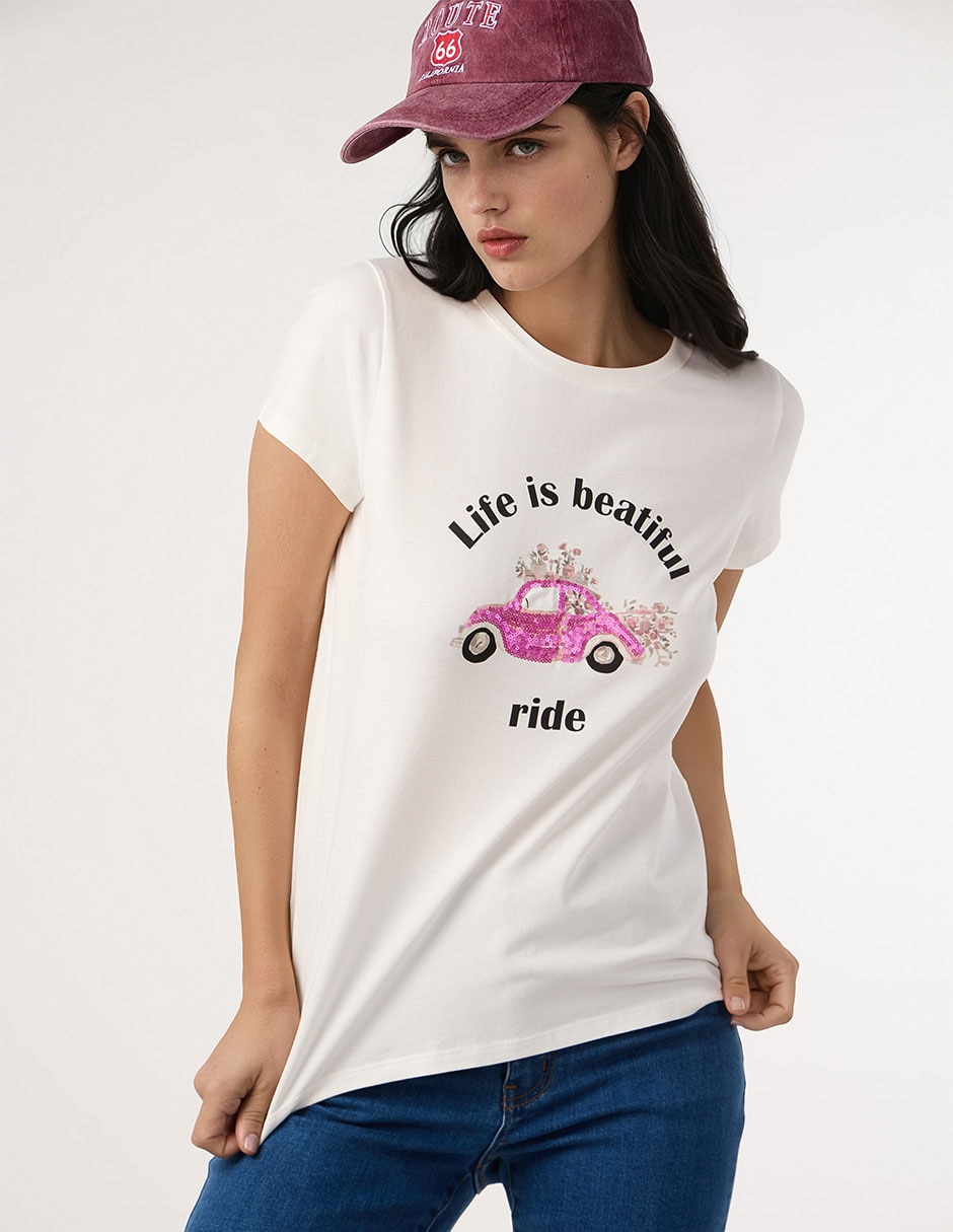 Playera manga corta cuello redondo para mujer