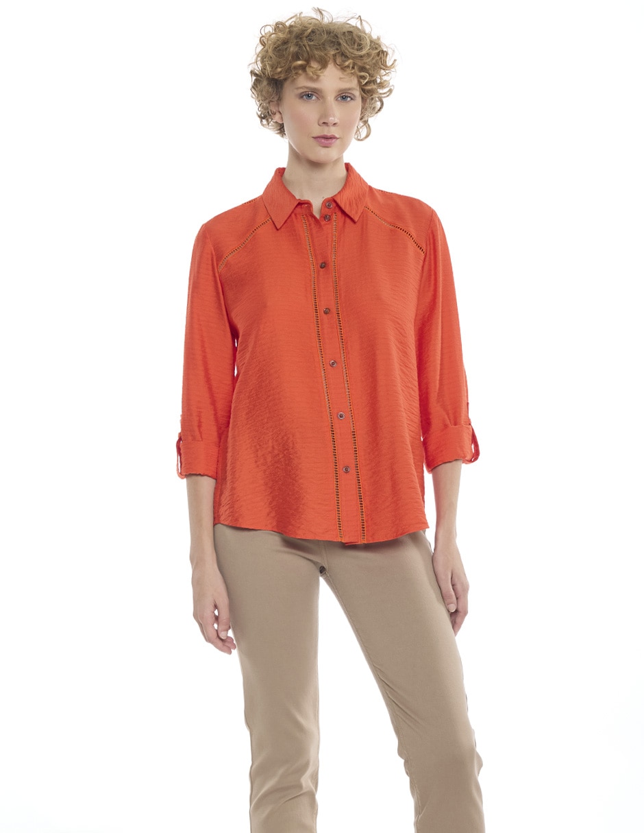 Blusa camisera manga larga para mujer