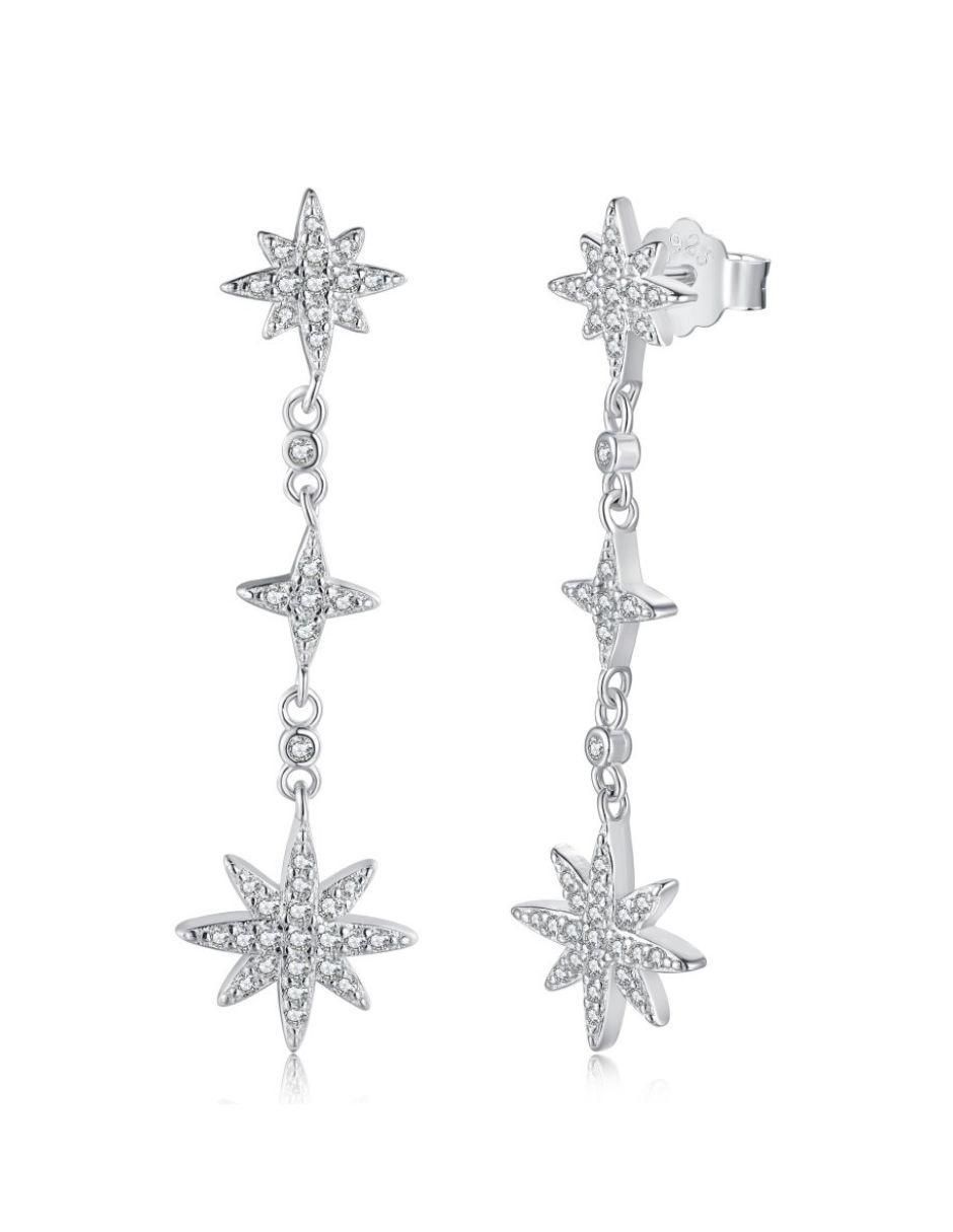 Aretes largos de estrella Stella Nova de plata P 925 zirconia