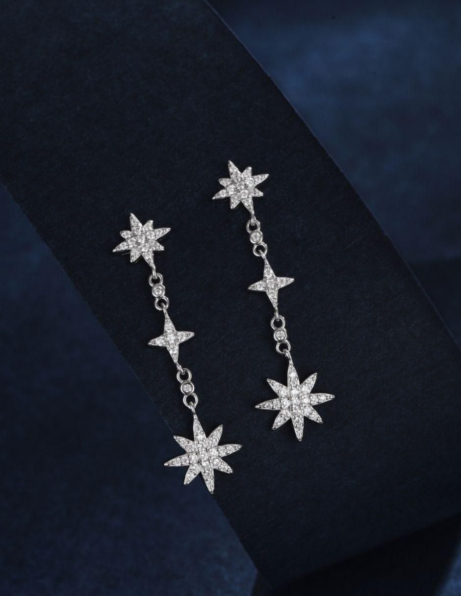 Aretes largos de estrella Stella Nova de plata P 925 zirconia 3