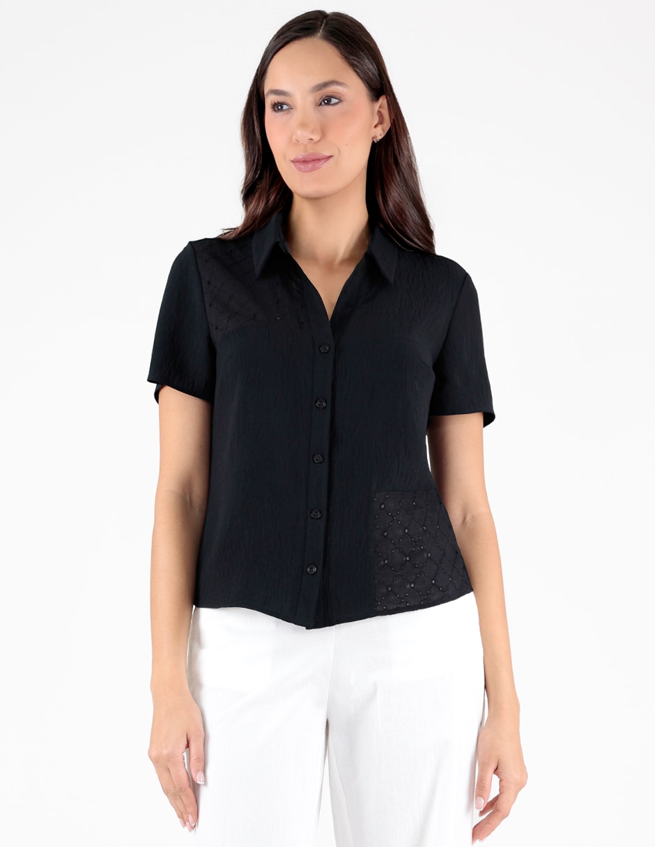 Blusa camisera manga corta para mujer
