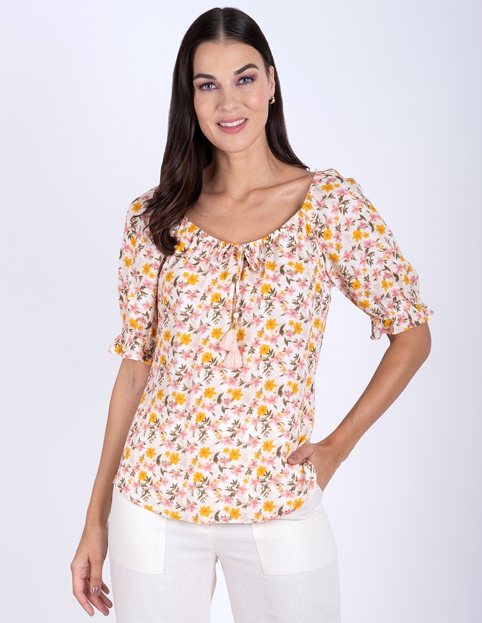 Blusa manga al codo para mujer
