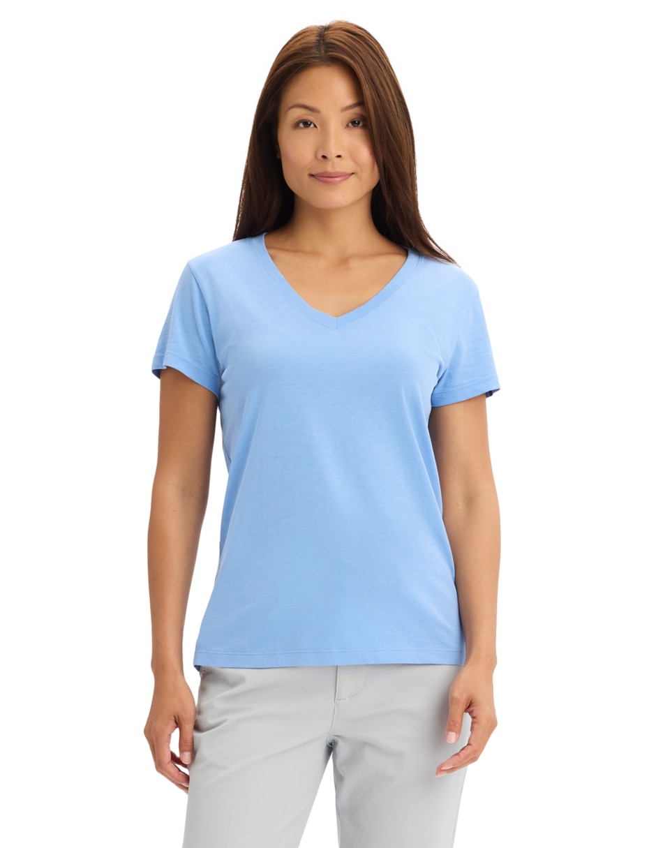 Playera manga corta cuello V para mujer 1