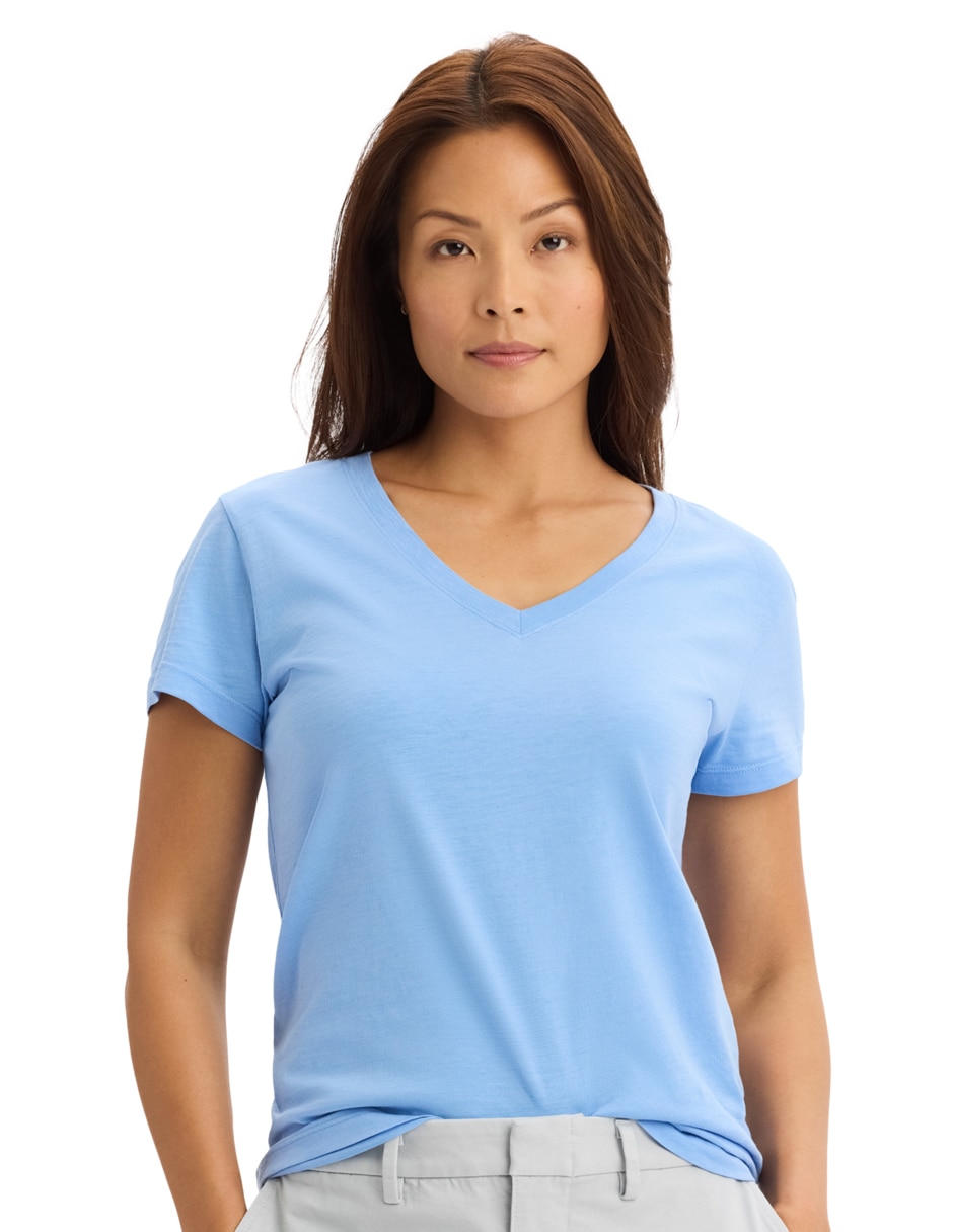 Playera manga corta cuello V para mujer 4