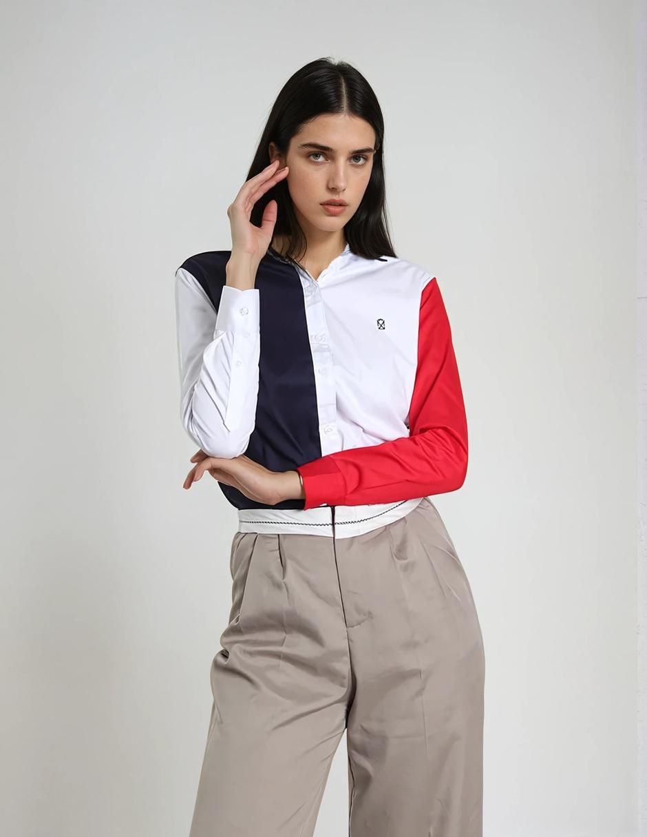Blusa camisera manga larga para mujer