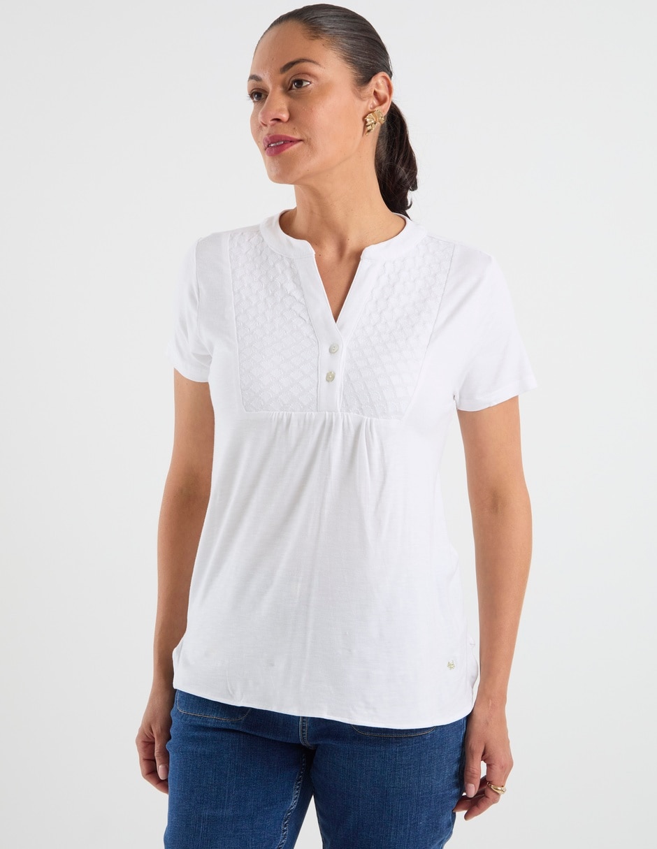 Playera manga corta cuello V para mujer