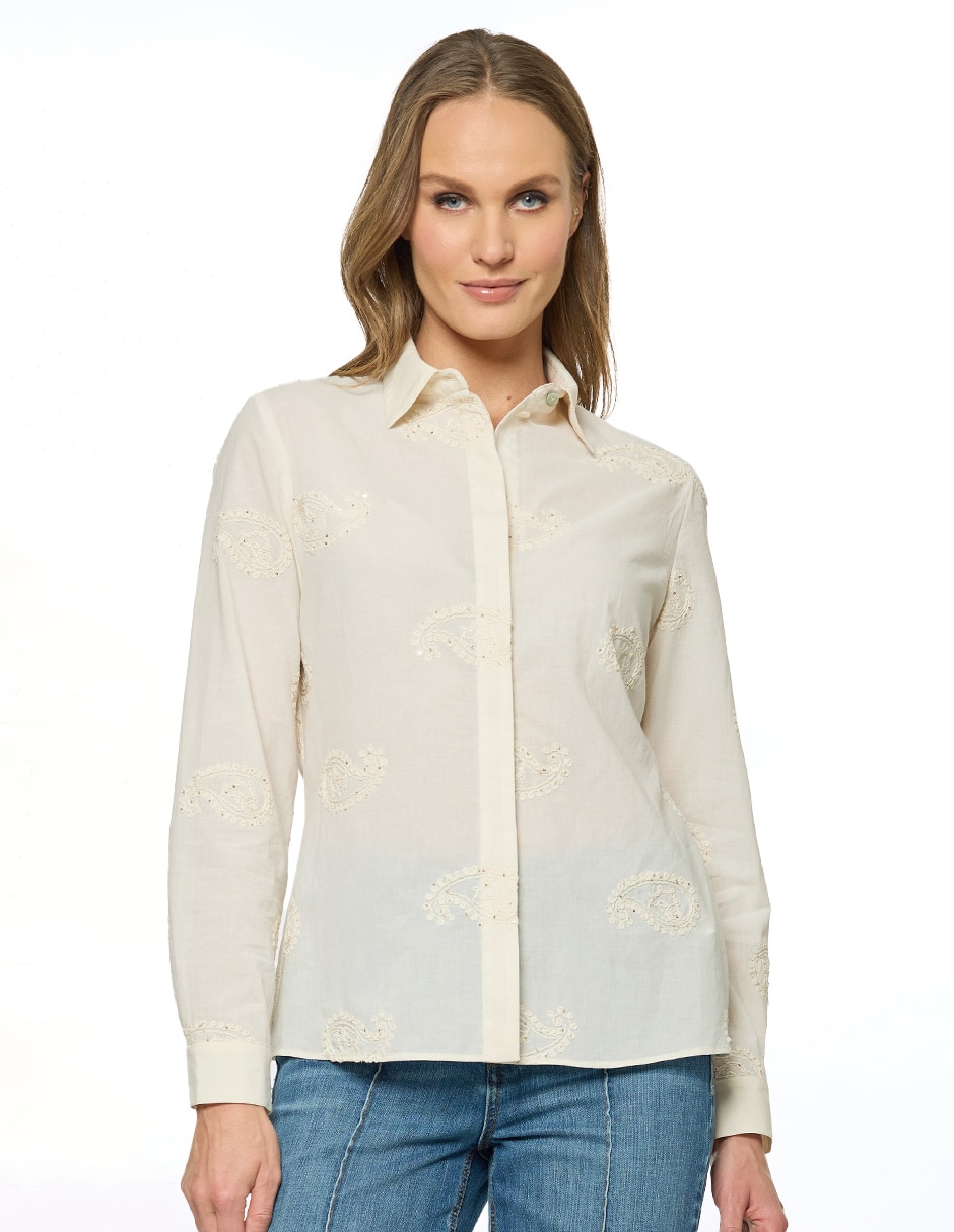 Blusa camisera manga larga para mujer