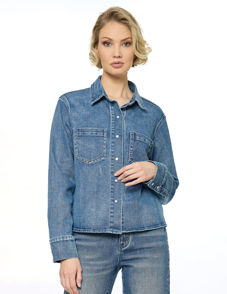 Blusa camisera manga larga para mujer