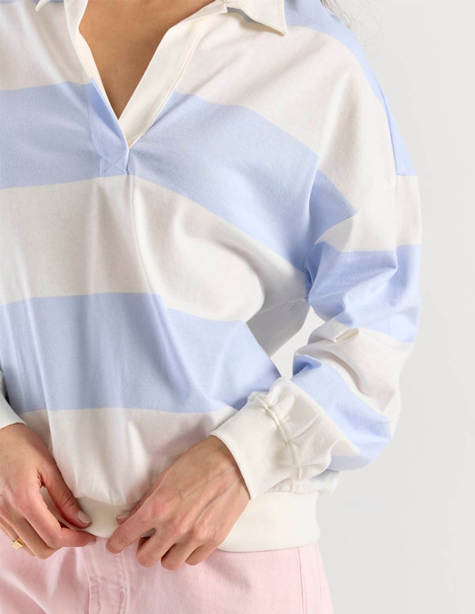 Playera manga larga cuello polo para mujer 5