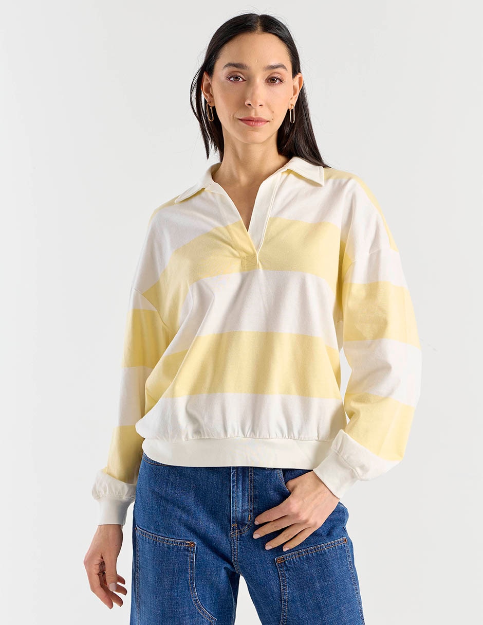 Playera manga larga cuello polo para mujer