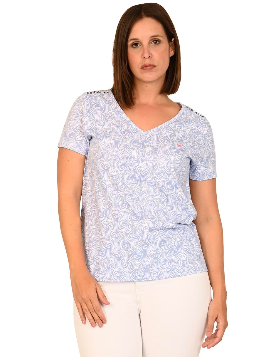 Playera manga corta cuello V para mujer