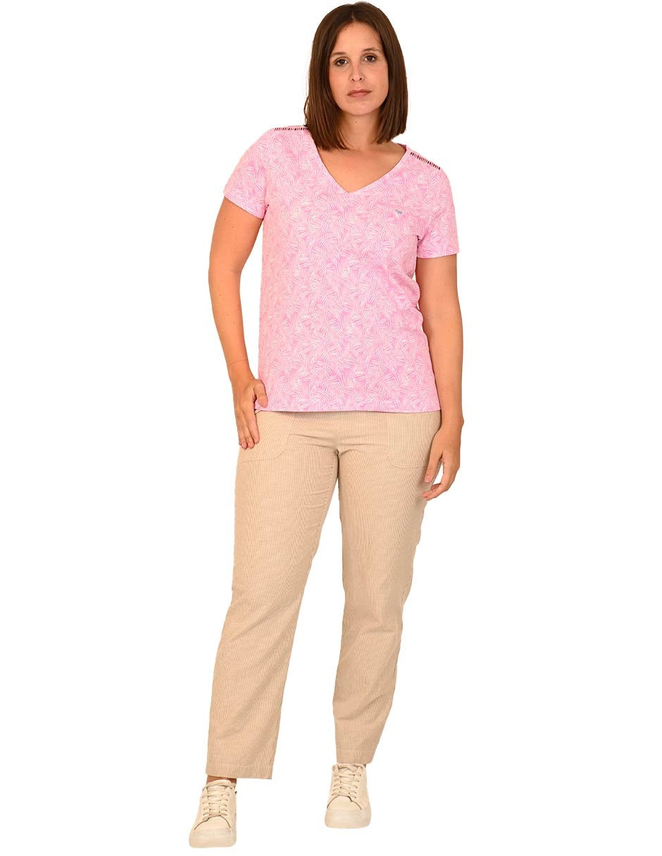 Playera manga corta Ferrioni cuello V para mujer