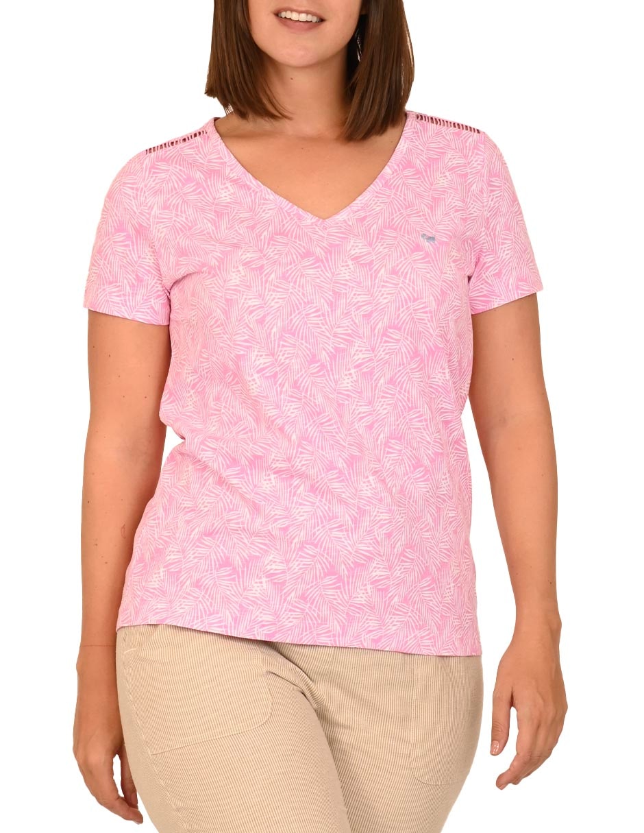 Playera manga corta Ferrioni cuello V para mujer