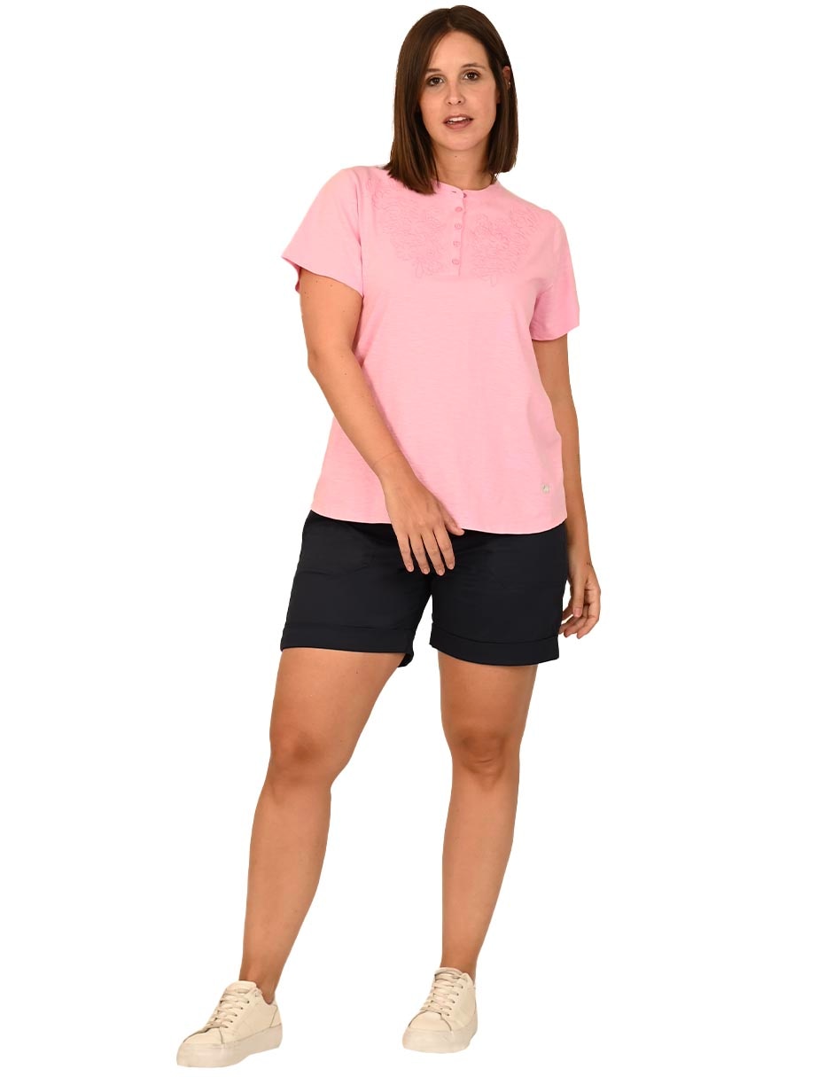 Playera manga corta cuello con botón para mujer 2