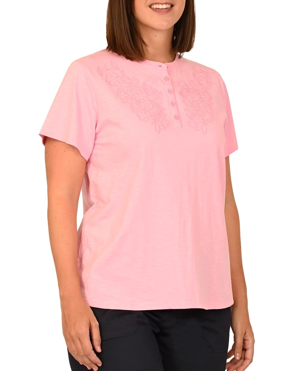 Playera manga corta cuello con botón para mujer 4